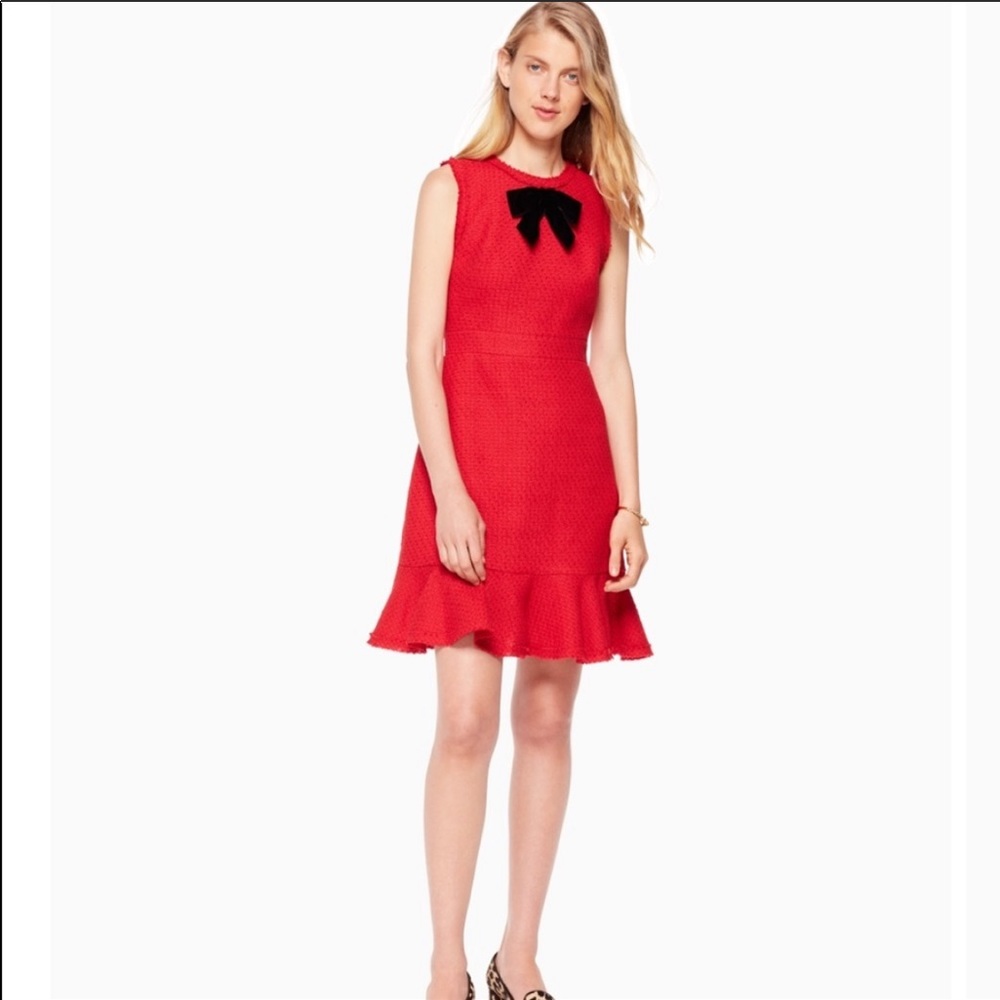 Kate Spade Ruffle Hem Tweed Dress Red Size 14
